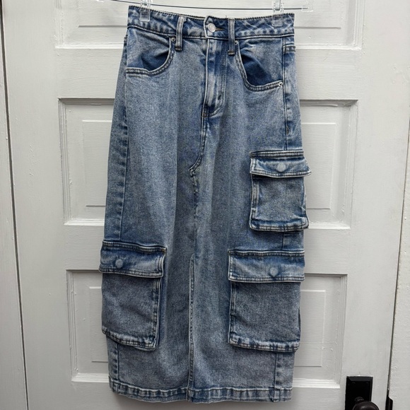 Dresses & Skirts - Wild Fable Denim Cargo Midi Skirt High Rise Y2K Utility Streetwear